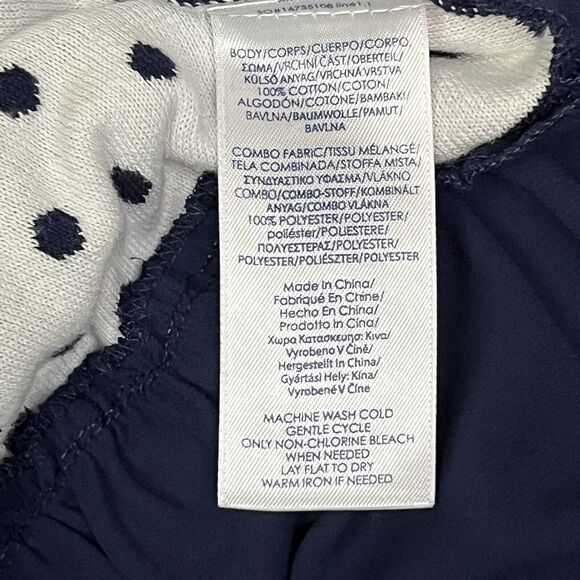 Chaps Sweater Women's 2X Blue White Polka Dot 3/4 Sleeve Ribbed Trim Crew Neck - Picture 5 of 7